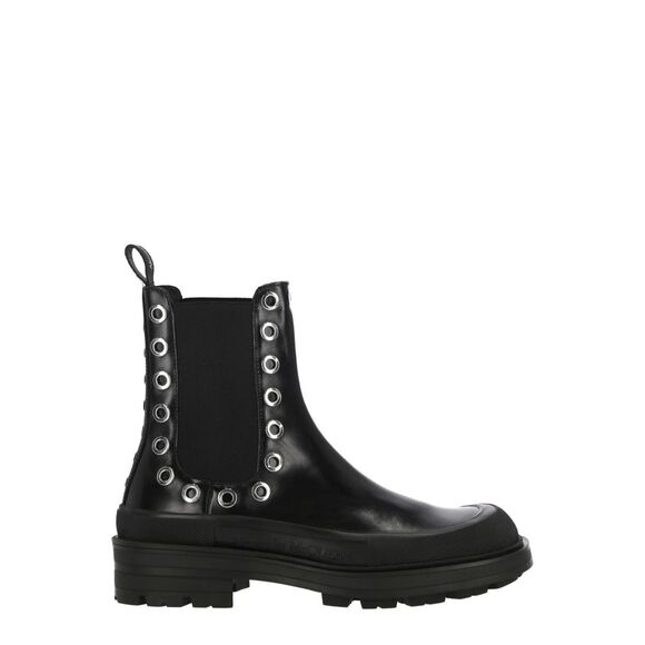 NWT Alexander McQueen Leather Grommet Eyelet Detailed Chelsea Boots Black Sz 45